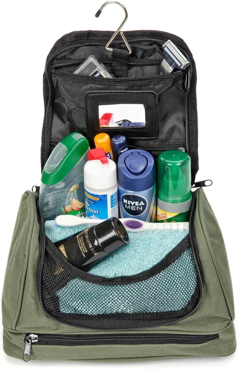 Snugpak Luxury Wash Bag WGTE - Hanging Toiletry Bag with 600D Polyester, Spacious Wet Storage, Detachable Mirror, Stainless Steel Hook, Robust Rip-Stop Fabric - Compact Wash Kit Bag (Olive) - Image 4
