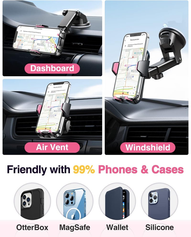 VANMASS 【85+LBS Strongest Suction & Military-Grade Ultimate Car Phone Mount【Patent & Safety Certs】 Cell Phone Holder Truck for Dashboard Windshield Vent for iPhone 17 Pro Max 16 15 for Samsung, Pink - Image 4