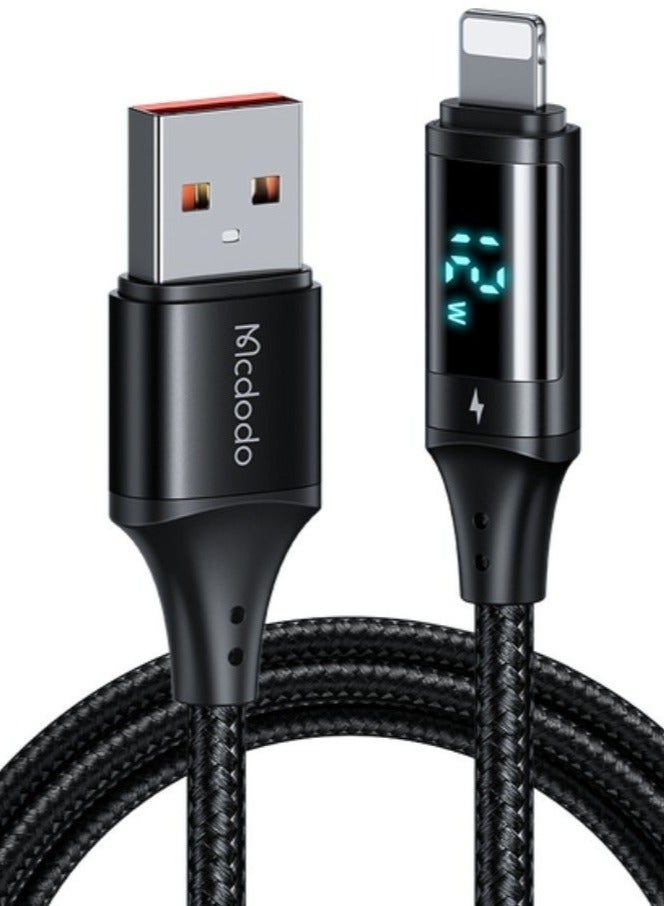Mcdodo iPhone Lightning Fast Charging Cable With Digital Display 1.2m – USB to Lightning Data Cable for iPhone 14 13 12 11, iPad, iOS Devices – Smart Charging Black - Image 1