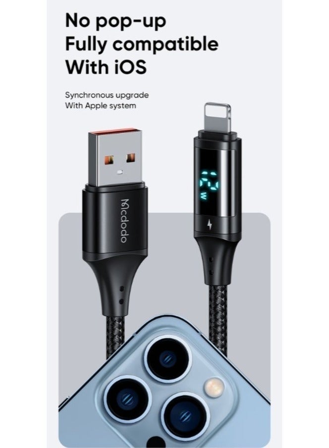 Mcdodo iPhone Lightning Fast Charging Cable With Digital Display 1.2m – USB to Lightning Data Cable for iPhone 14 13 12 11, iPad, iOS Devices – Smart Charging Black - Image 5