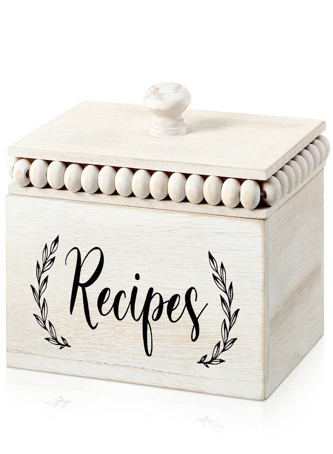 Kathfly Rustic White Recipe Box Wooden Beaded Recipe Holder and Organizer for Farmhouse Bridal Shower Wedding Registry Must Haves for Wedding Birthday Housewarming - Image 1