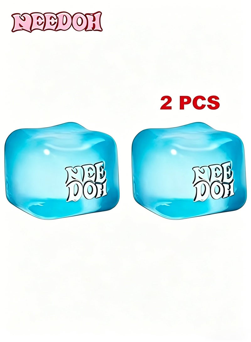 NeeDoh Nice Cube -Sensory Squeeze Toy with Super Solid Squish - 2.25" Cube (Blue) 2 Pcs - Image 1
