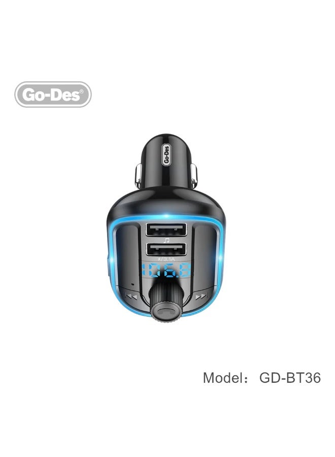 BT-36 Fm Transmitter Bluetooth Wireless Hands-free Radio Mp3 Car Player With Blue Atmosphere Light