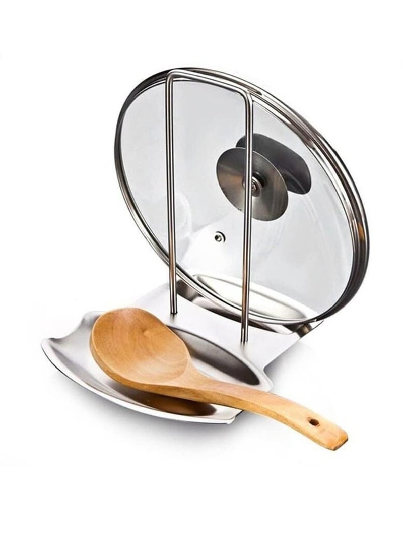 Peachjoy Spoon Rest and Pot Lid Holder, Stainless Steel Pan Pot Cover Lid Rack Shelf Stand Holder Spoon Holder, Utensil Rest Stove Organizer Storage Soup Spoon Rests Kitchen Tool - Image 1