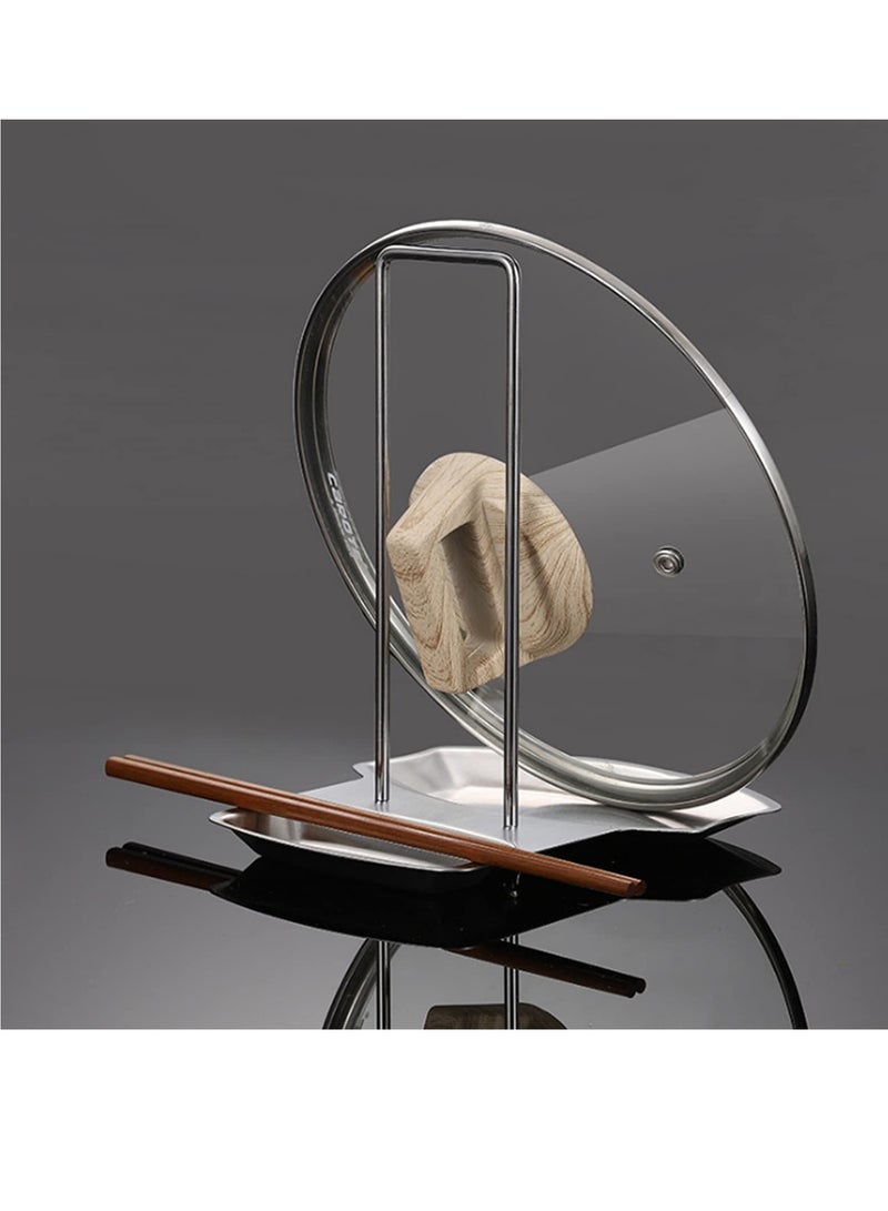 Peachjoy Spoon Rest and Pot Lid Holder, Stainless Steel Pan Pot Cover Lid Rack Shelf Stand Holder Spoon Holder, Utensil Rest Stove Organizer Storage Soup Spoon Rests Kitchen Tool - Image 3