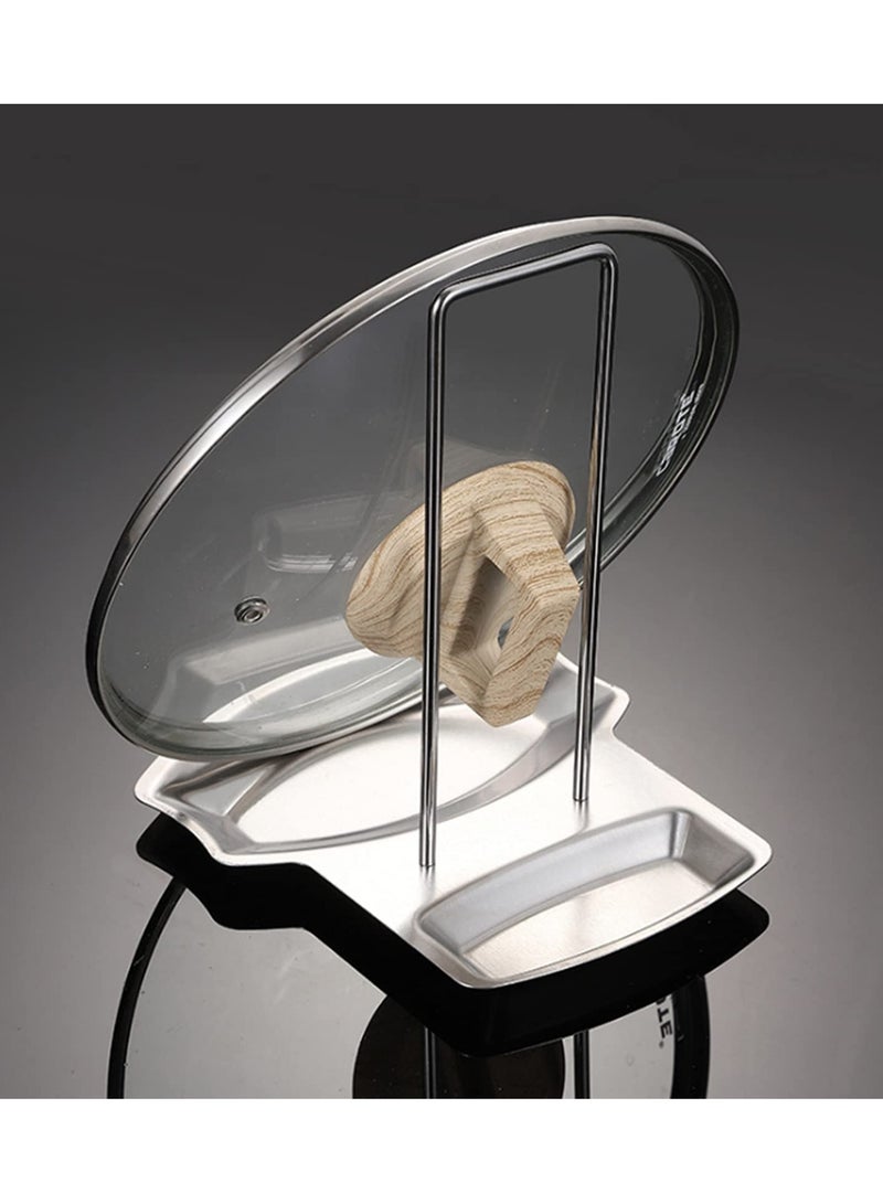 Peachjoy Spoon Rest and Pot Lid Holder, Stainless Steel Pan Pot Cover Lid Rack Shelf Stand Holder Spoon Holder, Utensil Rest Stove Organizer Storage Soup Spoon Rests Kitchen Tool - Image 4