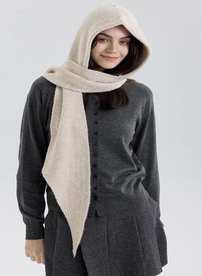 Jusavie Balaclava Hood Hat Scarf Women 2 in 1 Knitted Hooded Scarf Beanie Hats Cute Crochet Beanies Hat Winter Scarfs Set 2025, White, One size - Image 2