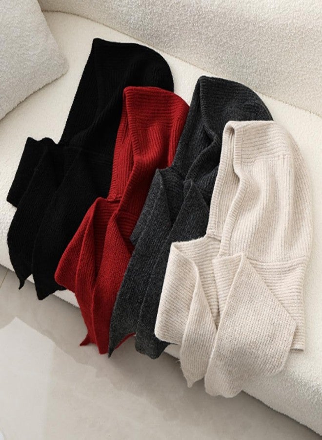 Jusavie Balaclava Hood Hat Scarf Women 2 in 1 Knitted Hooded Scarf Beanie Hats Cute Crochet Beanies Hat Winter Scarfs Set 2025, White, One size - Image 3