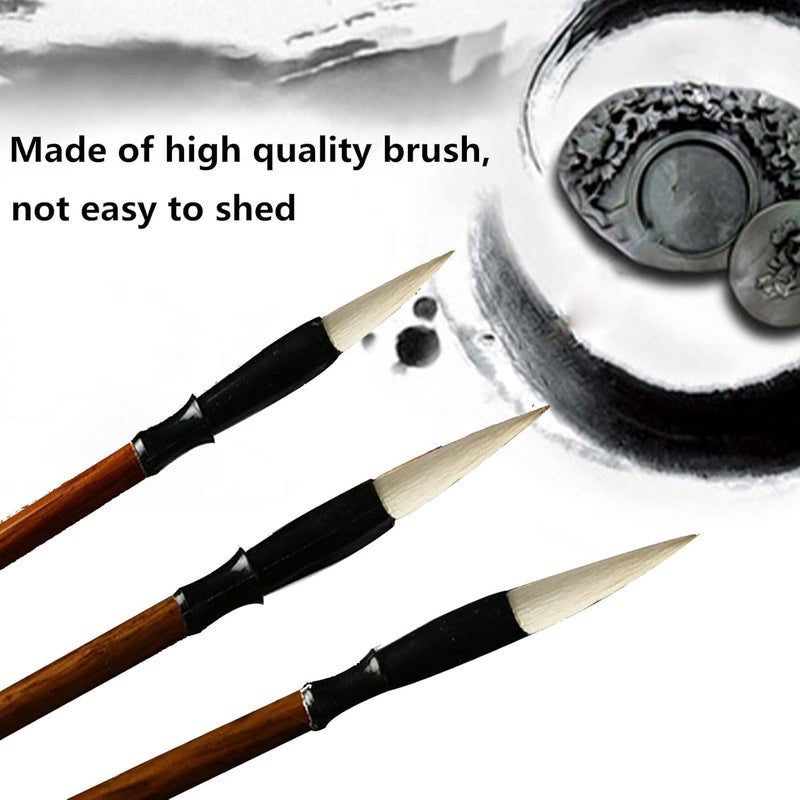 Befiy Chinese Calligraphy Brush, Writing Drawing Watercolor Ink Brushes Hubi Painting Kanji Sumi Wolf Bamboo Brushes Set for Professional Beginner (White) - Image 2
