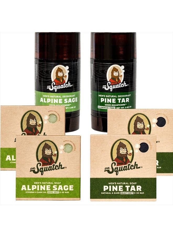 Dr. Squatch Manly Soap and Deodorant Variety Pack - Handmade with Organic Oils, Aluminum-Free - Pine Tar and Alpine Sage  - Image 1