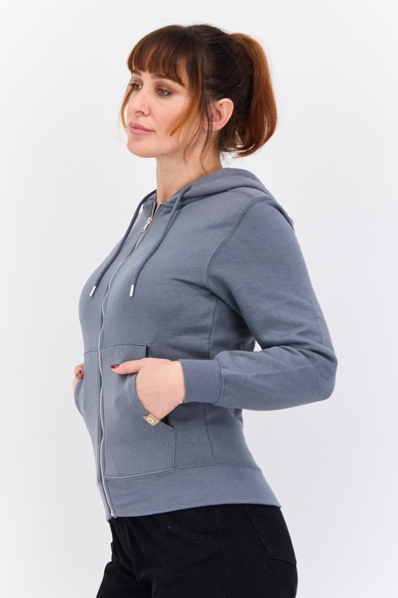 JUICE Women Hooded Long Sleeves Solid Full Zip Sweatshirt, Dark Grey - Image 2