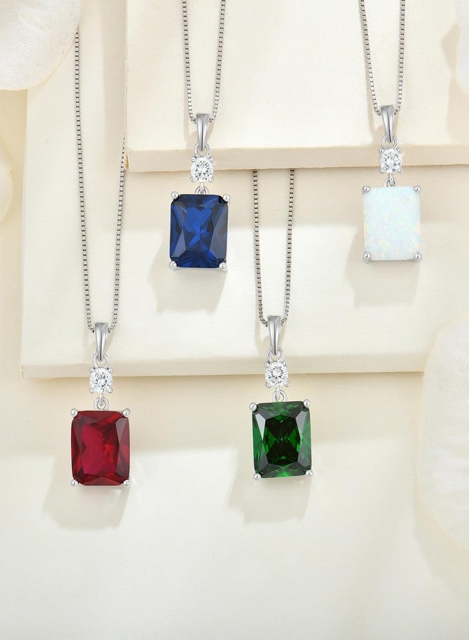 YL Green Emerald 12x10mm Cushion Square Princess Emerald Cut Necklace for Women, Solid Sterling Silver 18K White Gold Plated Created Birthstone Pendant Box Chain Jewelry - Image 4