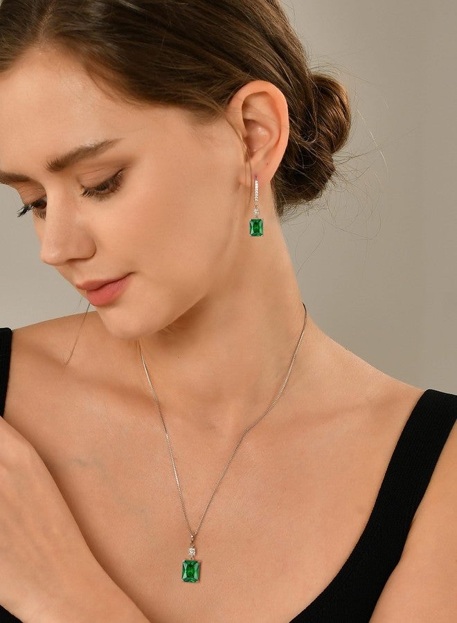 YL Green Emerald 12x10mm Cushion Square Princess Emerald Cut Necklace for Women, Solid Sterling Silver 18K White Gold Plated Created Birthstone Pendant Box Chain Jewelry - Image 2