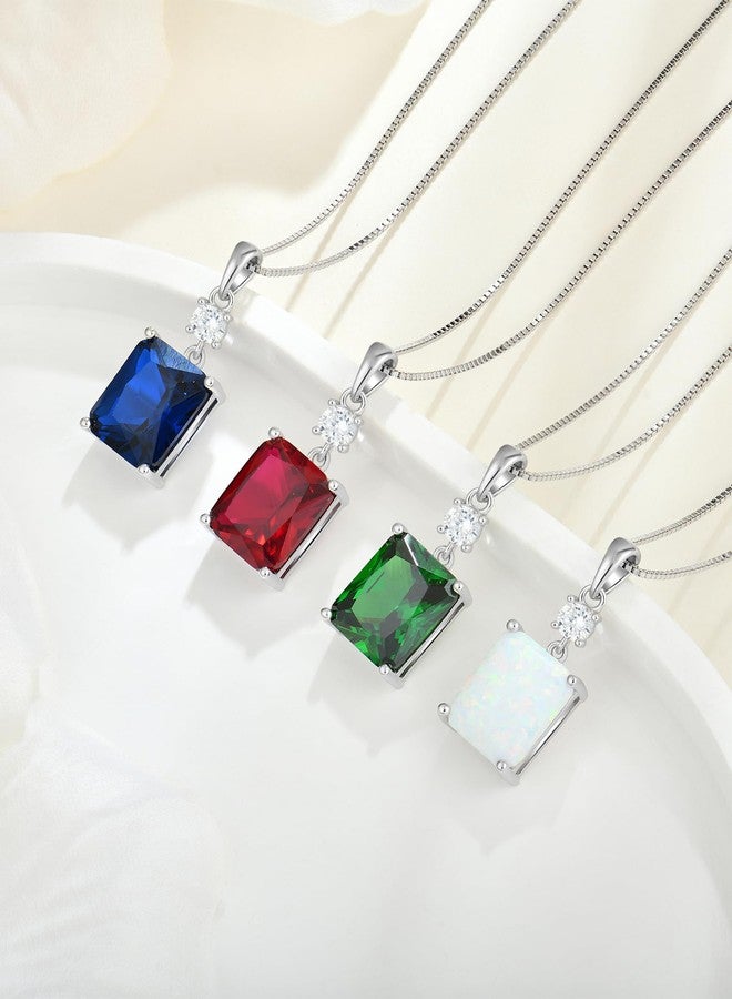 YL Green Emerald 12x10mm Cushion Square Princess Emerald Cut Necklace for Women, Solid Sterling Silver 18K White Gold Plated Created Birthstone Pendant Box Chain Jewelry - Image 5