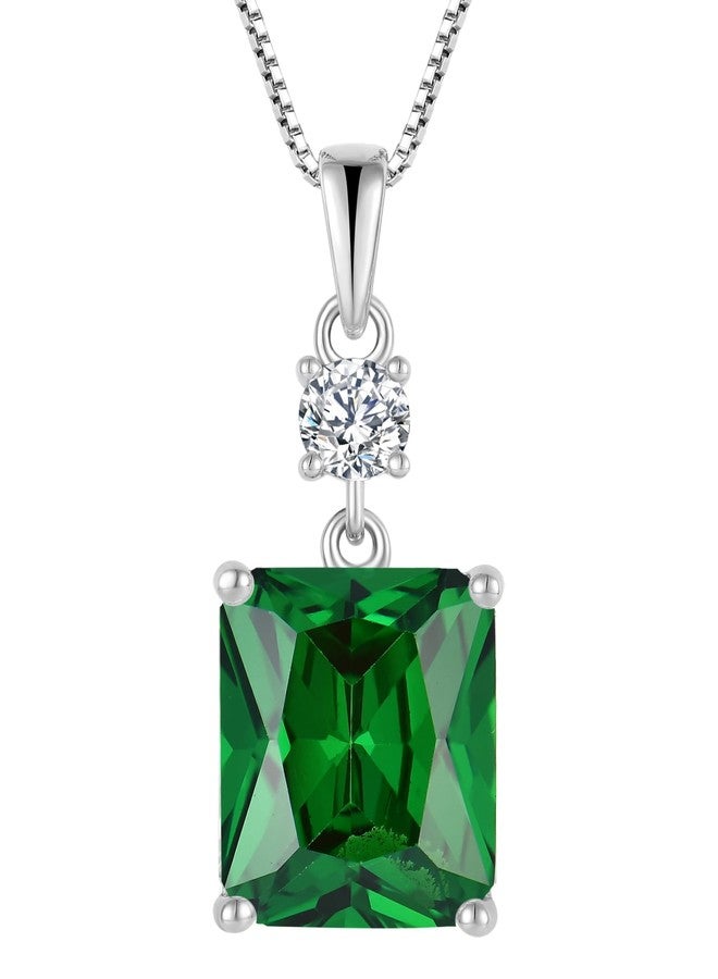 YL Green Emerald 12x10mm Cushion Square Princess Emerald Cut Necklace for Women, Solid Sterling Silver 18K White Gold Plated Created Birthstone Pendant Box Chain Jewelry - Image 1