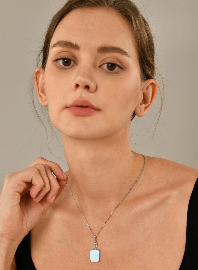 YL Green Emerald 12x10mm Cushion Square Princess Emerald Cut Necklace for Women, Solid Sterling Silver 18K White Gold Plated Created Birthstone Pendant Box Chain Jewelry - Image 3