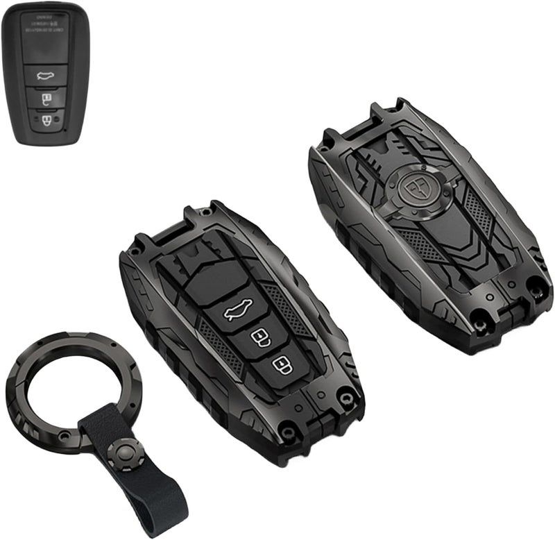 Zinc Alloy Key Fob Cover: 3-Key Black, Precision 1:1 Fit, Signal Interference-Free, Futuristic Mechanical Style - Easy Screw Installation for Toyota Highlander 2020-2024, RAV4, Camry, Corolla, Avalon, - Image 2
