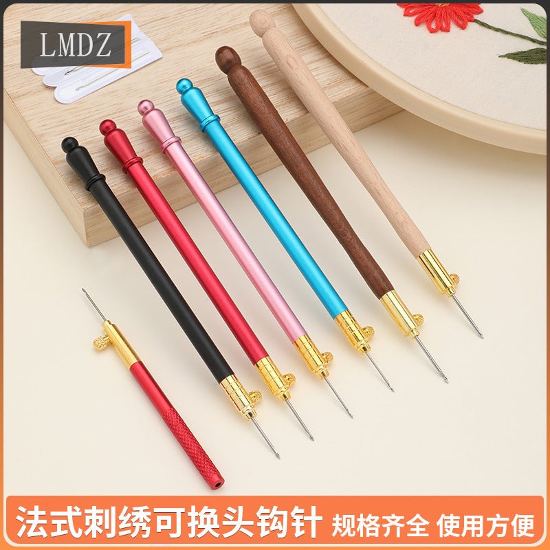 French Embroidery Crochet Knitting Reverse Embroidery Tool Diy Hand Cross Stitch Material Wrap Cotton Thread Wool Hook Needle 3 Needles - Image 2