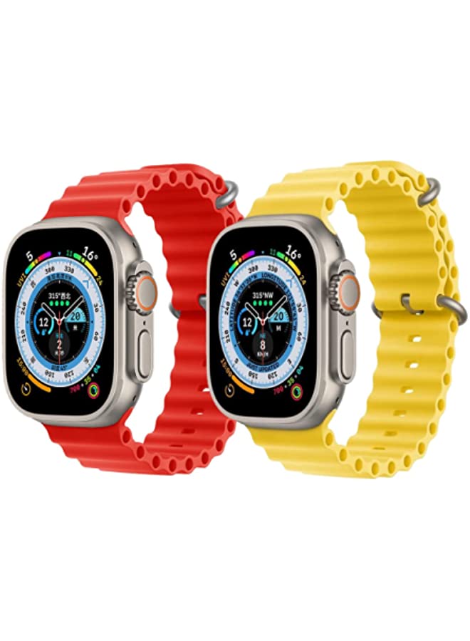 vesus Silicone Ocean Band Strap for Apple Watch 38/40/41mm Red/Yellow Set of 2