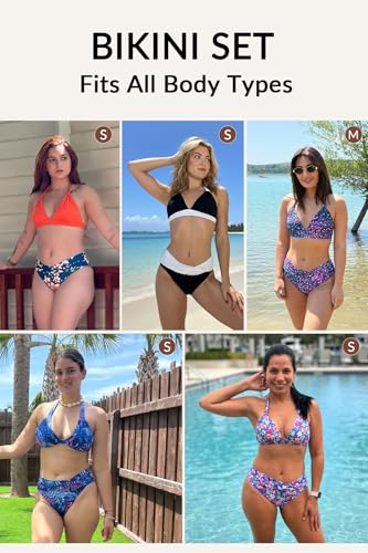 Yonique Women Two Piece Bathing Suits Push Up Bikini Set Halter Swimsuit Vintage Swimwear Black S - Image 5