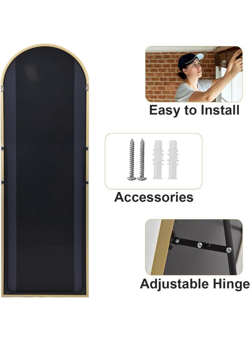 ديكور هيلز مرآة أرضية مقوسة كاملة الطول - إطار من سبائك الألومنيوم الذهبية، مرآة قائمة بذاتها أو قابلة للتعليق على الحائط أو الإسناد على الجدار لغرفة النوم وغرفة المعيشة ومنطقة تغيير الملابس 170 × 65 سم - Image 5