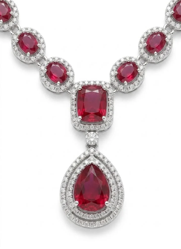 Viny Red Elegant American Diamond & Ruby Red Imitation Necklace Set for Women - Perfect for Parties, Weddings, & Festivals (Diwali, Eid) for Women | Best Price UAE