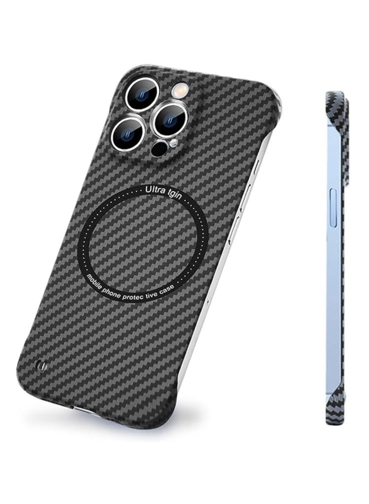 general Carbon Fiber Textured Frameless Phone Case for iPhone 16ProMax/16Pro/16Plus/16, Mag-Safe, Military-Grade Anti-Drop Bezel-less Phone Case - Image 1