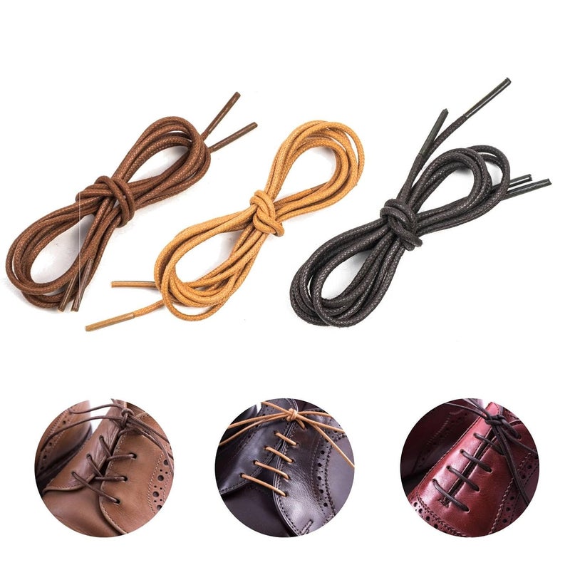 Lify Waxed Cotton Extra Thin Dress Round Shoelaces for Formal Shoes/Leather Shoe, Available in 60CM (23.62'') & 80CM (31.5'') - Teak, Tan & Coffee Color - 3Pair Pack - Image 2