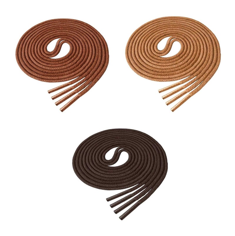 Lify Waxed Cotton Extra Thin Dress Round Shoelaces for Formal Shoes/Leather Shoe, Available in 60CM (23.62'') & 80CM (31.5'') - Teak, Tan & Coffee Color - 3Pair Pack - Image 1