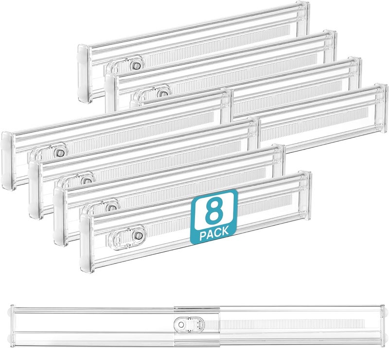 Vtopmart 8 Pack 2.36" Short Upgrade Drawer Dividers for Kitchen Drawer, 12.8"-22.3" Expandable Kitchen Drawer Organizer, Clear Plastic Organizer Separator for Flatware, Utensil, Cutlery, Underwear - Image 1