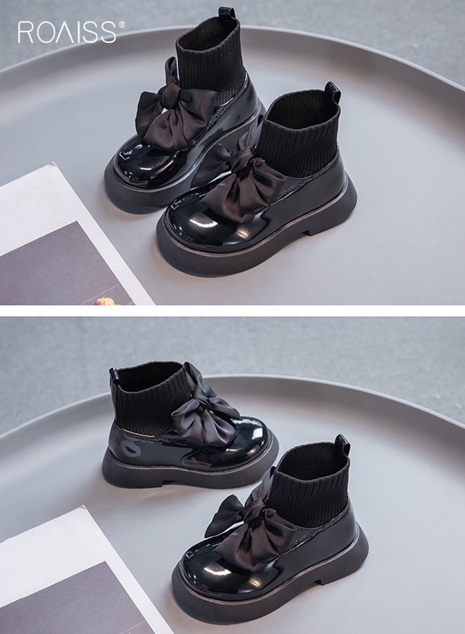 رويس أحذية أنيقة للفتيات مع عقدة كبيرة، أحذية قصيرة سهلة الارتداء مع نعل خارجي مقاوم للتآكل، أحذية كلاسيكية للكاحل للفتيات، مناسبة للمدرسة والارتداء اليومي غير الرسمي - Image 3