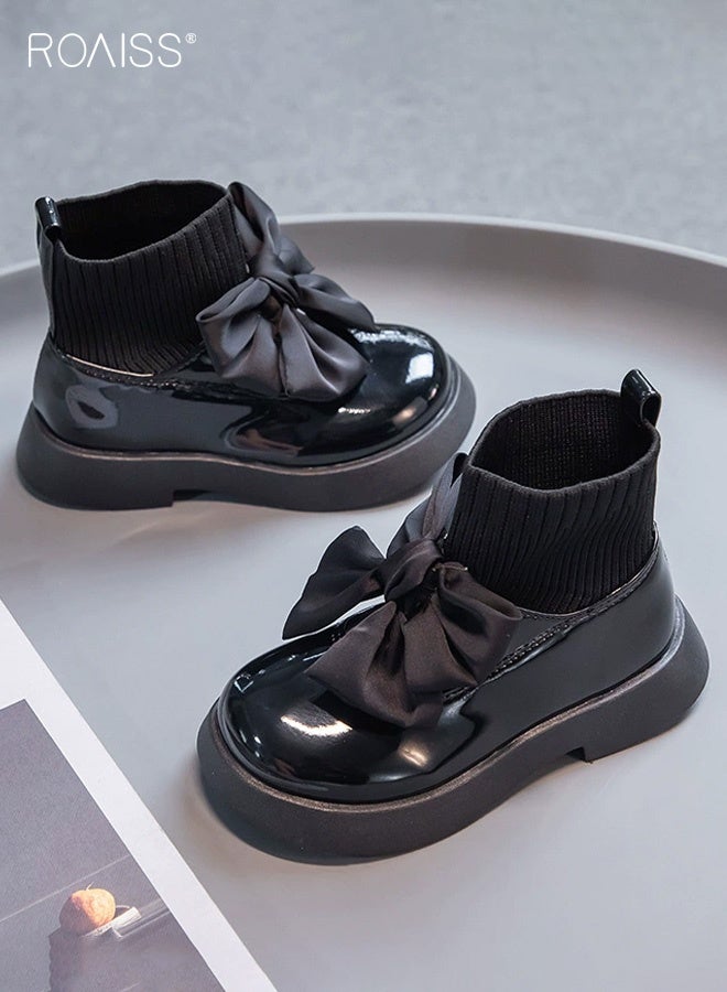 رويس أحذية أنيقة للفتيات مع عقدة كبيرة، أحذية قصيرة سهلة الارتداء مع نعل خارجي مقاوم للتآكل، أحذية كلاسيكية للكاحل للفتيات، مناسبة للمدرسة والارتداء اليومي غير الرسمي - Image 2
