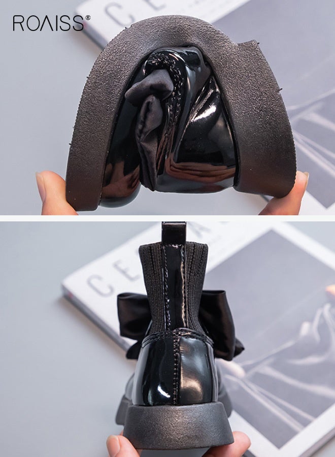 رويس أحذية أنيقة للفتيات مع عقدة كبيرة، أحذية قصيرة سهلة الارتداء مع نعل خارجي مقاوم للتآكل، أحذية كلاسيكية للكاحل للفتيات، مناسبة للمدرسة والارتداء اليومي غير الرسمي - Image 4