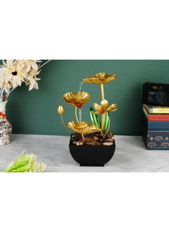 Seven Moon Seven Moon Metal Leaf Tabletop Water Fountain Home Decor Ornaments For Living Room Office with Waterfall Desktop Lotus Fountains With Deep Basin and Natural River Rocks Indoor Zen Relaxation (7MWF_01)  - Image 1