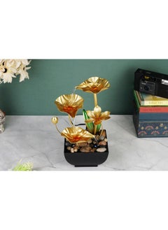 Seven Moon Seven Moon Metal Leaf Tabletop Water Fountain Home Decor Ornaments For Living Room Office with Waterfall Desktop Lotus Fountains With Deep Basin and Natural River Rocks Indoor Zen Relaxation (7MWF_01)  - Image 2