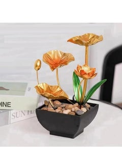 Seven Moon Seven Moon Metal Leaf Tabletop Water Fountain Home Decor Ornaments For Living Room Office with Waterfall Desktop Lotus Fountains With Deep Basin and Natural River Rocks Indoor Zen Relaxation (7MWF_01)  - Image 5
