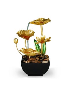 Seven Moon Seven Moon Metal Leaf Tabletop Water Fountain Home Decor Ornaments For Living Room Office with Waterfall Desktop Lotus Fountains With Deep Basin and Natural River Rocks Indoor Zen Relaxation (7MWF_01)  - Image 3