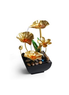 Seven Moon Seven Moon Metal Leaf Tabletop Water Fountain Home Decor Ornaments For Living Room Office with Waterfall Desktop Lotus Fountains With Deep Basin and Natural River Rocks Indoor Zen Relaxation (7MWF_01)  - Image 4