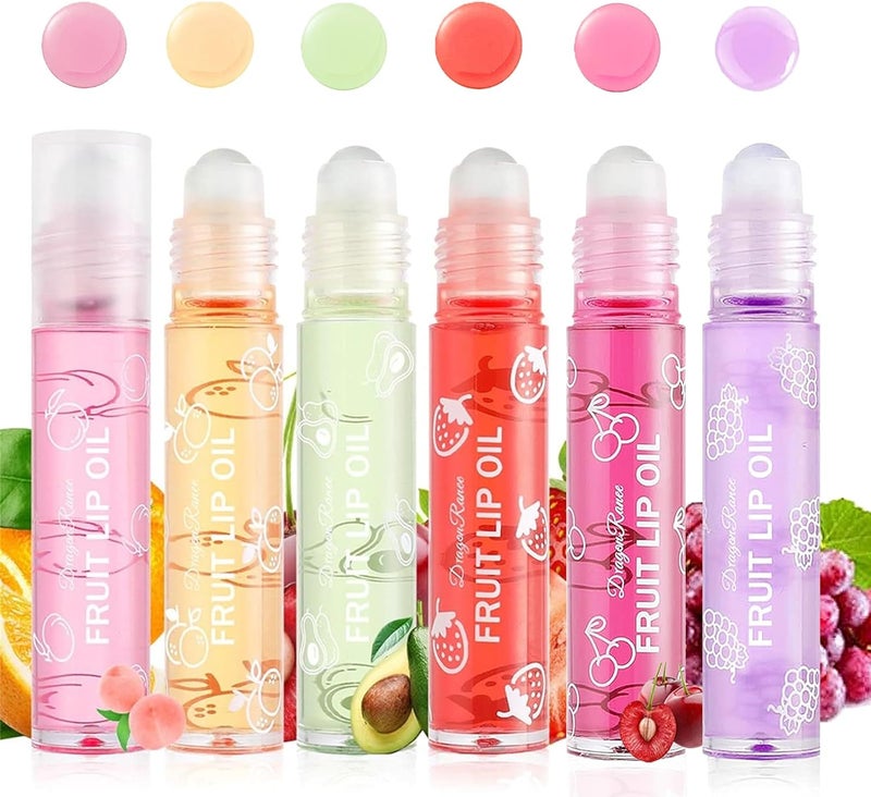 Hydrating Roll On Lip Oil 6 Pcs Lip Glow Oil Plumpimg Lip Balm Long Lasting Non Sticky Lip Gloss Transparent Colorless Moisturizing Lip Lotion
