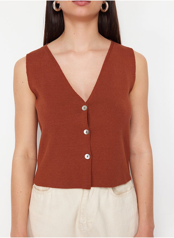 trendyol Brown Basic Vest Look Premium Yarn/Special Yarn Knitwear Thin Blouse TWOSS24BZ00272  - Image 4