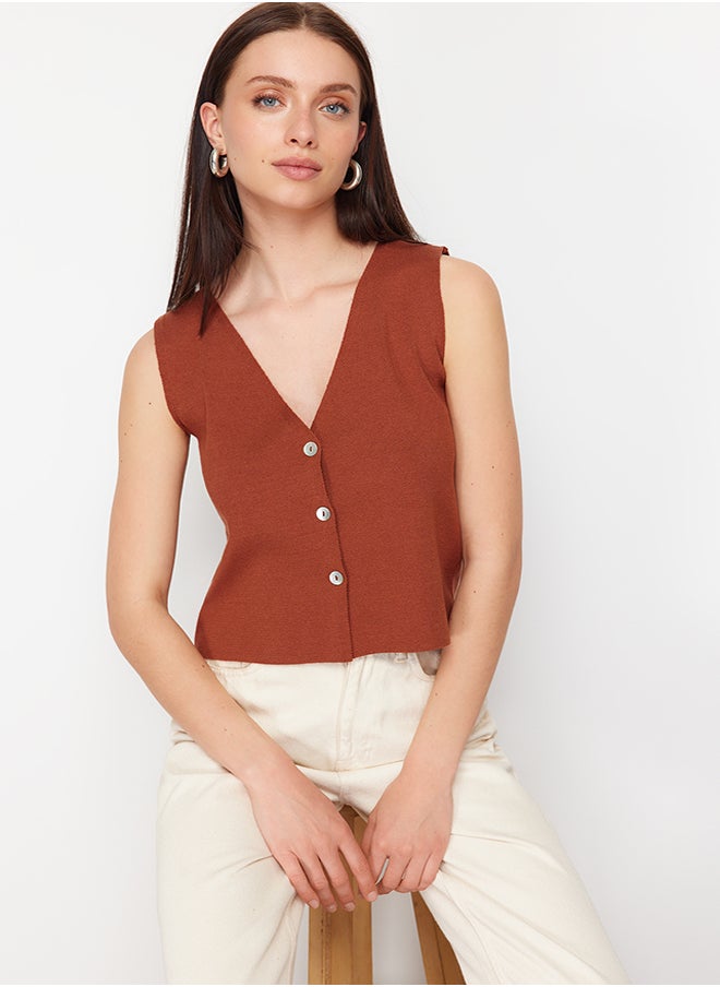 trendyol Brown Basic Vest Look Premium Yarn/Special Yarn Knitwear Thin Blouse TWOSS24BZ00272  - Image 2