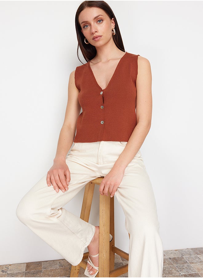 trendyol Brown Basic Vest Look Premium Yarn/Special Yarn Knitwear Thin Blouse TWOSS24BZ00272  - Image 3