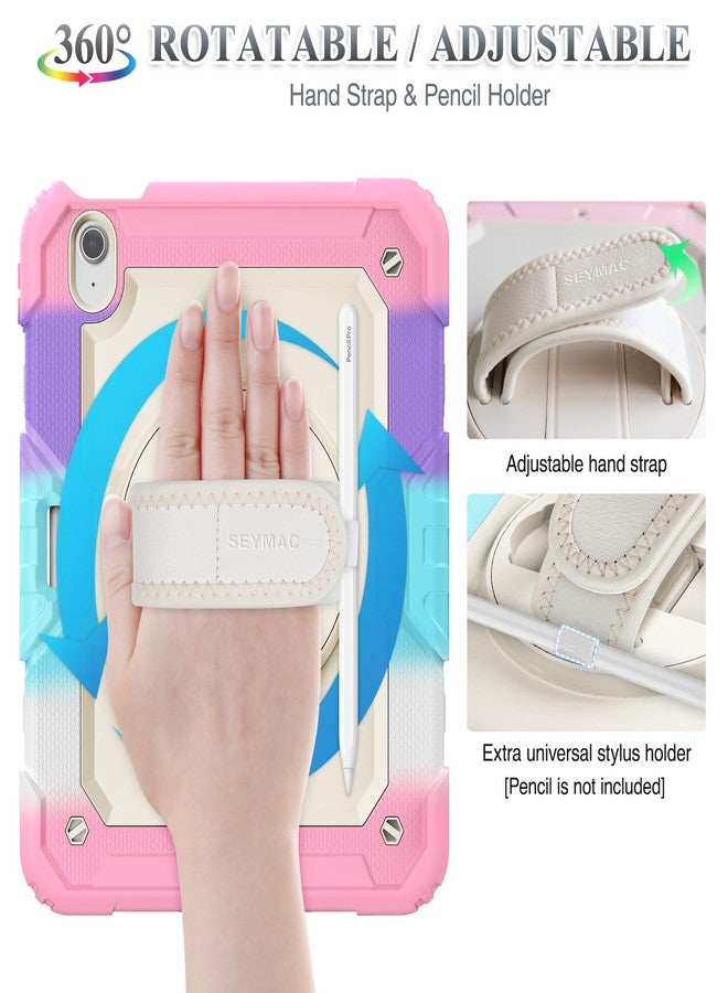 SEYMAC stock متوفر لدى SEYMAC غطاء حماية لجهاز iPad Air مقاس 11 بوصة، طراز M3 2025/ M2 2024 (الجيل السابع/السادس)، غطاء متين مزود بواقي شاشة، وحامل قلم، وحامل دوار، وحزام يد، وحزام كتف، لون وردي - Image 3