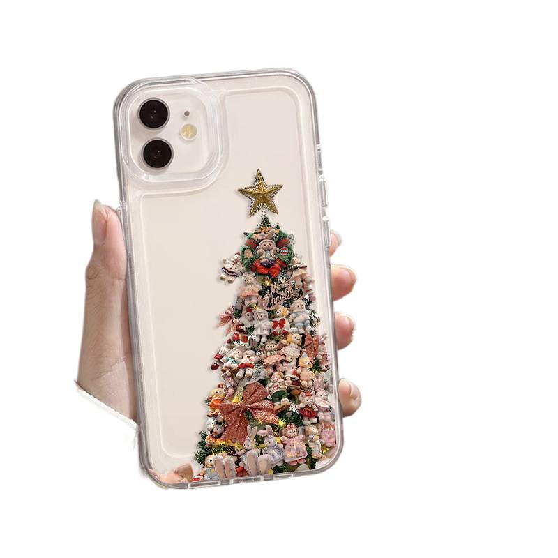 MS غطاء واقي بسيليكون لـ iPhone 16 / 16 Plus / 16 Pro / 16 Pro Max مع لمسة مرآة ونقش شجرة عيد الميلاد ستيلا لو مع مقاوم للصدمات مع حماية من السقوط باللون Angel Yellow Starlight Chris. - Image 4