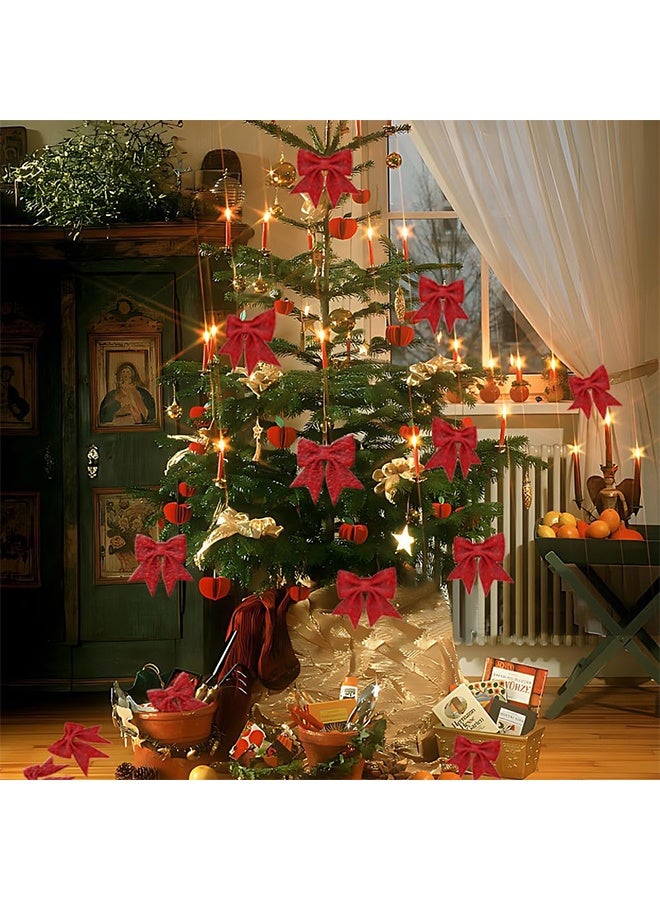 اتش اس 10 قطع فيونكات عيد الميلاد الحمراء البراقة، فيونكات لامعة لشريط هدايا عيد الميلاد، أربطة فيونكة مزينة بالترتر، مناسبة لحفلات عيد الميلاد، الزفاف، تزيين المنزل، ديكورات فيونكات (أحمر) - Image 3