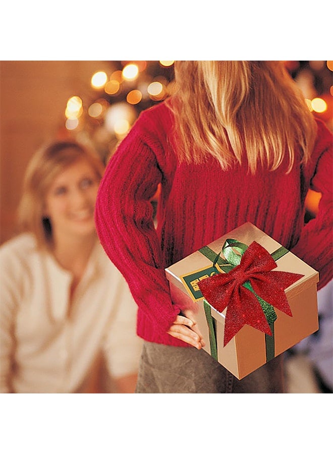 اتش اس 10 قطع فيونكات عيد الميلاد الحمراء البراقة، فيونكات لامعة لشريط هدايا عيد الميلاد، أربطة فيونكة مزينة بالترتر، مناسبة لحفلات عيد الميلاد، الزفاف، تزيين المنزل، ديكورات فيونكات (أحمر) - Image 5