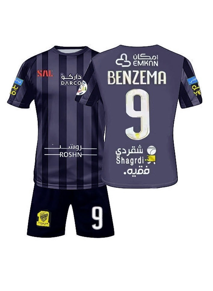 عام 2023 دوري السعودية جدة يونايتد قميص الخارجي بنزيما #9 لكرة القدم / شورت هدية للأطفال بحجم المشجعين، هدية لأصدقائك المشجعين - Image 1