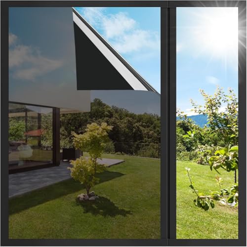 CREON One Way Privacy Window Film, Sun Blocking Heat Control Anti UV Static Cling for Windows Office Door (24 x 82 Inch) Black - Image 1