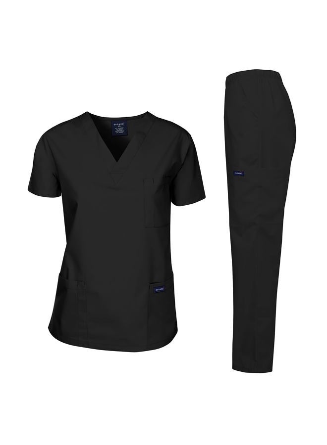 Dagacci Scrubs Medical Uniform Women and Man Scrubs Set Medical Scrubs Top and Pants, Black, M - Image 1