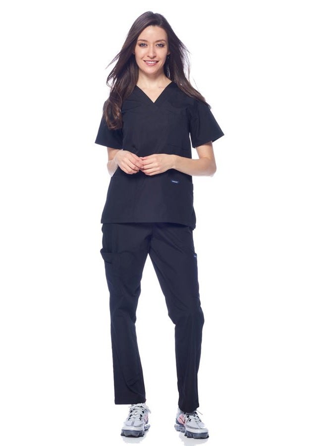 Dagacci Scrubs Medical Uniform Women and Man Scrubs Set Medical Scrubs Top and Pants, Black, M - Image 2
